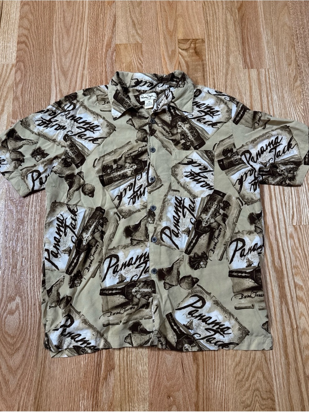 Vintage Hawaiin Shirt Soft Panama Jack Mens Size Large Rum AOP 100% Rayon